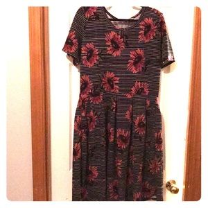 Lularoe Amelia black and grey stripe unicorn